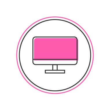 Doldurulmuş ana hatlı bilgisayar monitör simgesi beyaz arkaplanda izole edildi. Elektronik cihaz. Ön manzara. Vektör.