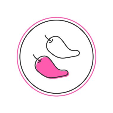 Doldurulmuş Hot chili biber kabuğu simgesi beyaz arkaplanda izole edilmiş. Market, mutfak ürünleri, baharat ve baharat paketi, yemek kitabı için tasarım. Vektör.