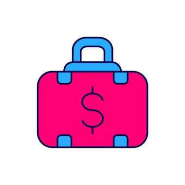 Doldurulmuş evrak çantası ve para simgesi beyaz arkaplanda izole edildi. İş ilanı. İş portföyü. Vektör.