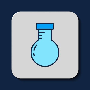 Filled outline Test tube and flask chemical laboratory test icon isolated on blue background. Laboratory glassware sign. Vector.