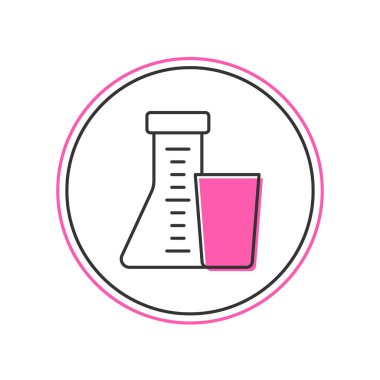 Ana hatlarıyla doldurulmuş test tüpü ve beyaz arka planda izole edilmiş kimyasal test ikonu. Laboratuvar cam levhası. Vektör.