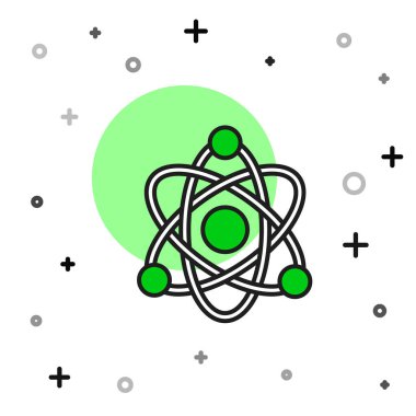 Doldurulmuş Atom simgesi beyaz arkaplanda izole edildi. Bilimin, eğitimin, nükleer fiziğin, bilimsel araştırmaların sembolü. Vektör.