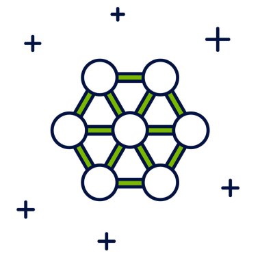 Doldurulmuş Molekül simgesi beyaz arkaplanda izole edildi. Kimya moleküllerinin yapısı, fen öğretmenlerinin yenilikçi eğitim posteri. Vektör.