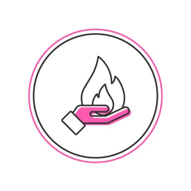 Filled outline Hand holding a fire icon isolated on white background. Insurance concept. Security, safety, protection, protect concept. Vector.