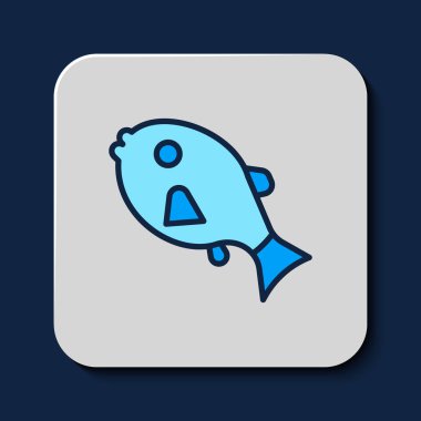 Filled outline Tropical fish icon isolated on blue background. Exotic fish. Vector.