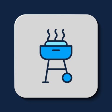 Filled outline Barbecue grill icon isolated on blue background. BBQ grill party. Vector.