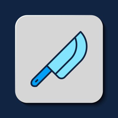 Filled outline Knife icon isolated on blue background. Cutlery symbol. Happy Halloween party. Vector.