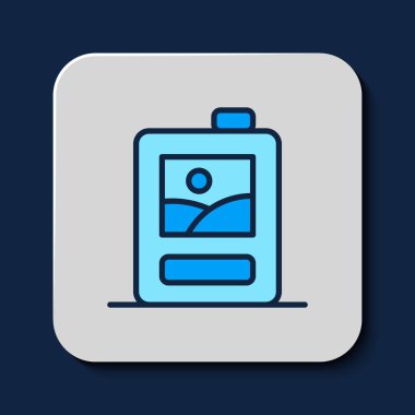 Filled outline Cardboard box of wine icon isolated on blue background. Vector.