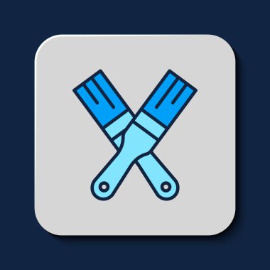 Filled outline Paint brush icon isolated on blue background. Vector.