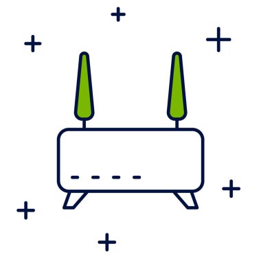 Doldurulmuş Router ve wi-fi sinyal simgesi beyaz arkaplanda izole edildi. Kablosuz ethernet modem yönlendirici. Bilgisayar teknolojisi interneti. Vektör.