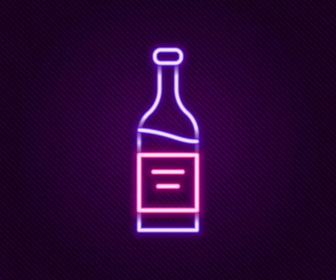 Parlayan neon hattı. Siyah arka planda izole edilmiş şarap ikonu. Renkli taslak konsepti. Vektör.