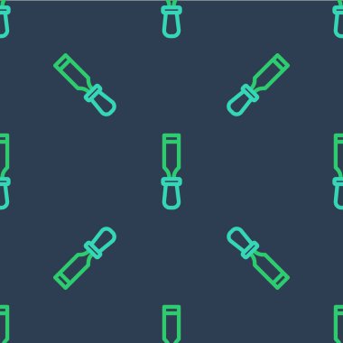 Line Chisel tool for wood icon isolated seamless pattern on blue background. Vector.