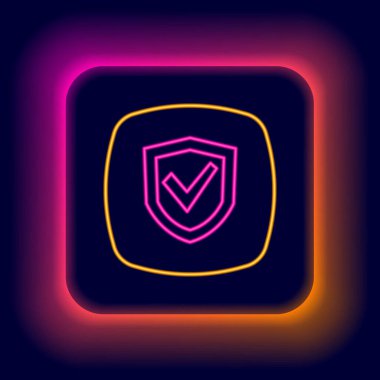 Parlayan neon çizgi simgesi siyah arkaplanda izole edildi. Sigorta konsepti. Gardiyan. Güvenlik, güvenlik, koruma, gizlilik kavramı. Renkli taslak konsepti. Vektör.