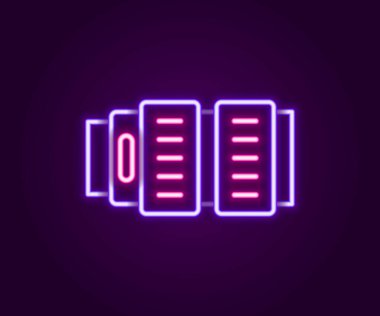 Parlayan neon çizgisi fotoğraf objektifi simgesi siyah arkaplanda izole edildi. Renkli taslak konsepti. Vektör.