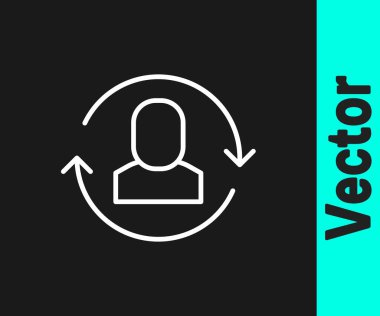 White line Exchange work icon isolated on black background. Information exchange between people. Employee or people Replacement or swap position concept. Vector.