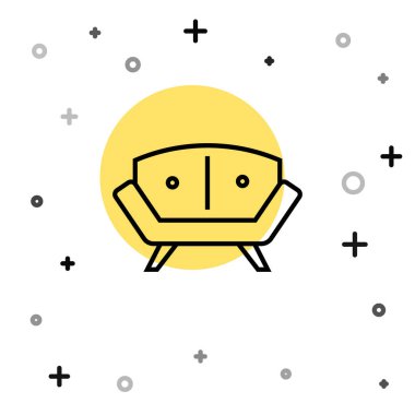 Siyah çizgi kanepe simgesi beyaz arkaplanda izole edildi. Rastgele dinamik şekiller. Vektör.