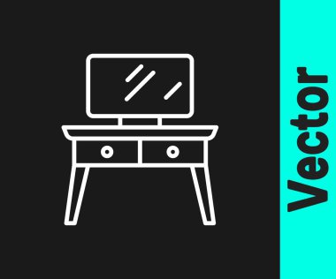 Siyah arkaplanda beyaz çizgi giyinme masası simgesi izole edildi. Vektör.