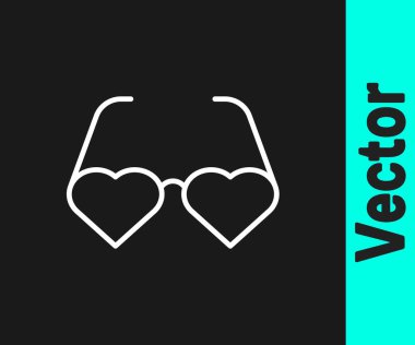 White line Heart shaped love glasses icon isolated on black background. Suitable for Valentine day card design. Vector.