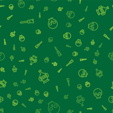 Set line Paint brush, Ancient amphorae and Human skull on seamless pattern. Vector.