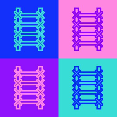 Pop Art Line yangın merdiveni ikonu renk arkaplanında izole edildi. Pompier merdiveni. İtfaiyeciler merdiveni sırıkla tırmanır. Vektör.