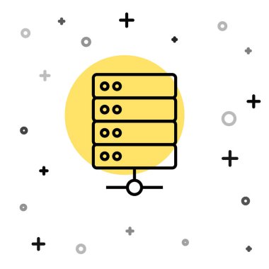 Siyah çizgi sunucusu, Data, Web sunucu simgesi beyaz arkaplanda izole edildi. Rastgele dinamik şekiller. Vektör.