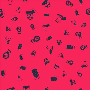 Set Test tube and flask, radiation, Poison in bottle and on seamless pattern. Vector.