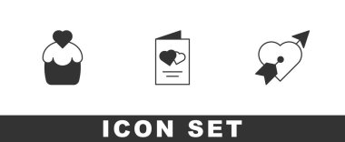 Set Wedding cake Valentines day flyer and Amour with heart and arrow icon. Vector.