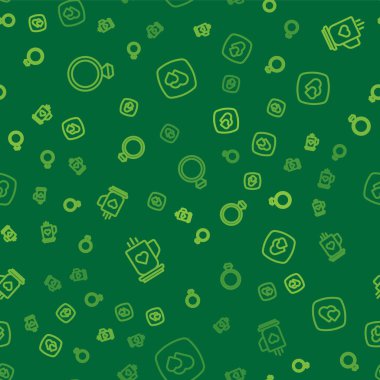 Set line Wedding rings Coffee cup and heart and Heart on seamless pattern. Vector.