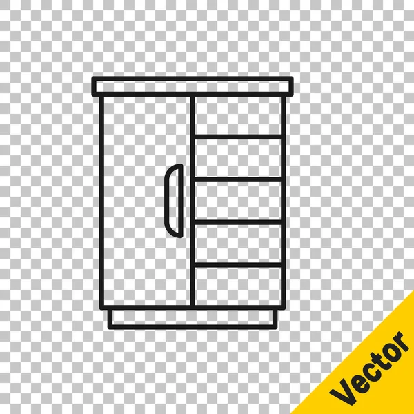 Schwarze Linie Kleiderschrank Symbol Isoliert Auf Transparentem Hintergrund Schrankschild Vektor — Stockvektor