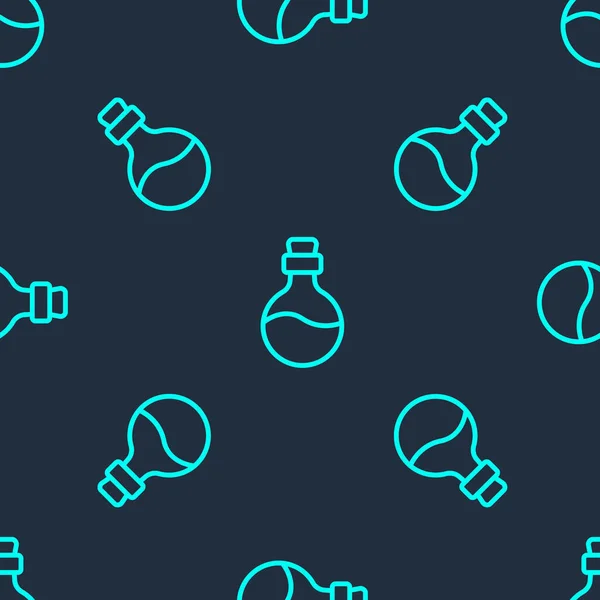 Green Line Bottle Love Potion Icon Isolated Seamless Pattern Blue — Stock vektor