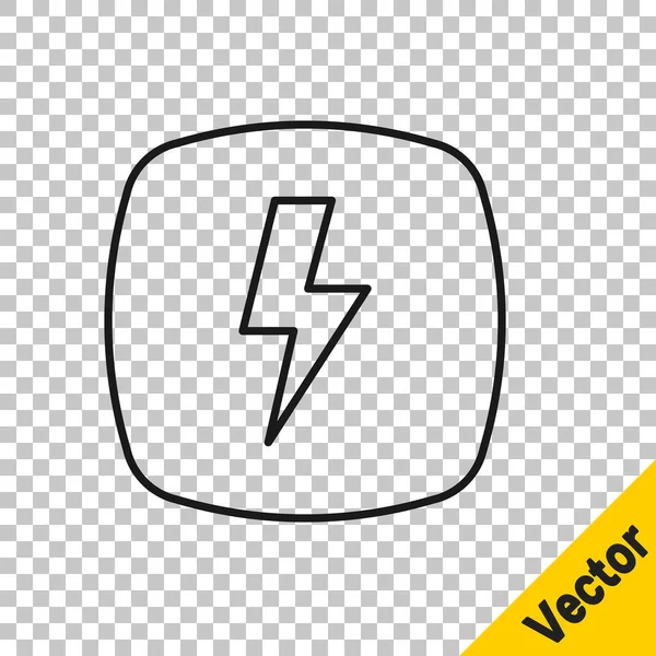 Black Line Lightning Bolt Icon Isolated Transparent Background Flash Sign — Stock Vector