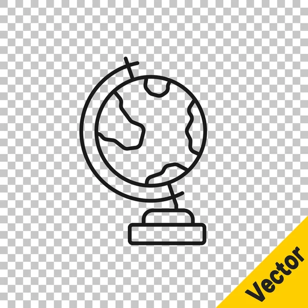 Ligne Noire Icône Globe Terrestre Isolé Sur Fond Transparent Vecteur — Image vectorielle
