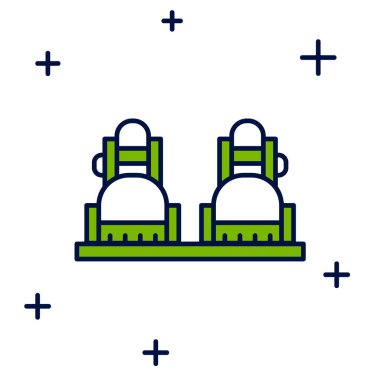 Doldurulmuş ana hatlı Snowboard simgesi beyaz arkaplanda izole edildi. Snowboard tahtası ikonu. Olağanüstü bir spor. Spor malzemeleri. Vektör.