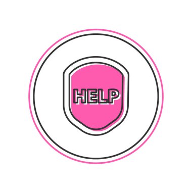 Filled outline Shield with text Help icon isolated on white background. Guard sign. Security, safety, protection, privacy concept. Vector.