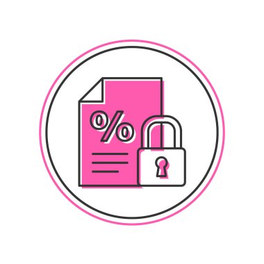 Doldurulmuş Finans belgesi ve kilit simgesi beyaz arkaplanda izole edildi. Fatura ya da fatura konsepti için kağıt banka belgesi. Vektör.