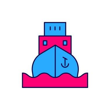 Doldurulmuş ana hatlı kargo gemisi simgesi beyaz arkaplanda izole edildi. Vektör.