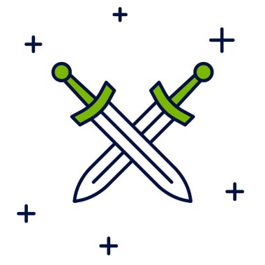 Doldurulmuş orta çağ kılıç simgesi beyaz arka planda izole edilmiş. Ortaçağ silahı. Vektör.