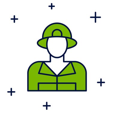 Beyaz arka planda izole edilmiş ana hatlı itfaiyeci simgesi. Vektör.