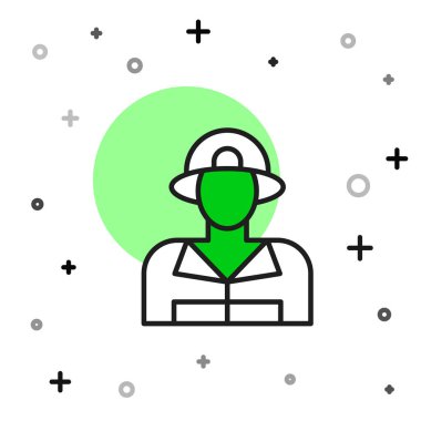 Beyaz arka planda izole edilmiş ana hatlı itfaiyeci simgesi. Vektör.