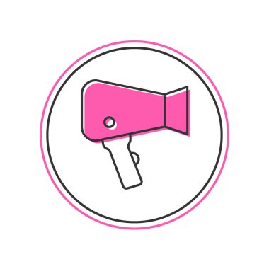 Doldurulmuş saç kurutma makinesi simgesi beyaz arkaplanda izole edildi. Saç kurutma makinesi tabelası. Saç kurutma sembolü. Sıcak hava üflüyor. Vektör.