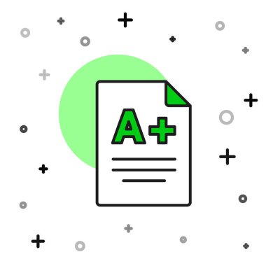 Sınav kağıdında beyaz arkaplanda A + dereceli simge izole edildi. Sınav kağıdı, sınav ya da araştırma konsepti. Sınav ya da sınav. Vektör.