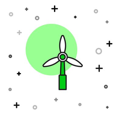 Doldurulmuş rüzgar türbini simgesi beyaz arkaplanda izole edildi. Rüzgar jeneratörü işareti. Elektrik üretimi için yel değirmeni. Vektör.