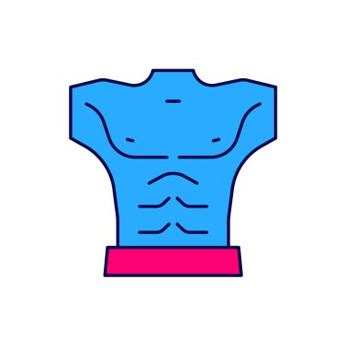 Doldurulmuş vücut geliştirici beyaz arka planda izole edilmiş kas simgesini gösteriyor. Formda kalmak, güçlü sağlık hobisi kavramı. Vektör.