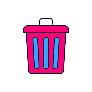 Doldurulmuş çöp kutusu simgesi beyaz arkaplanda izole edildi. Çöp kutusu tabelası. Sepet simgesini geri dönüştür. Ofis çöpü ikonu. Vektör.