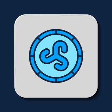 Mavi arka planda izole edilmiş ana hatlı kalkan Viking simgesi. Yuvarlak ahşap kalkan. Güvenlik, güvenlik, koruma, mahremiyet, koruma kavramı. Vektör.