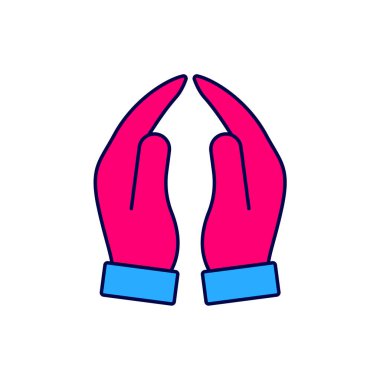 Doldurulmuş Eller dua pozisyonunda beyaz arkaplanda izole edilmiş ikon. Tanrı 'ya inanç ve umutla dua edin. Vektör.