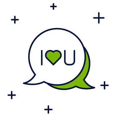 Filled outline Speech bubble with text I love you icon isolated on white background. Valentines day. Vector.