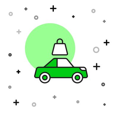 Doldurulmuş ana hatlı araba sigortası ikonu beyaz arka planda izole edilmiş. Sigorta konsepti. Güvenlik, güvenlik, koruma, konsept koruma. Vektör.