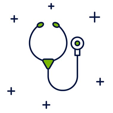 Doldurulmuş steteskop tıbbi araç simgesi beyaz arka planda izole edildi. Vektör.