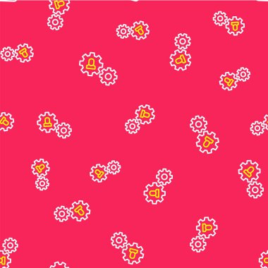 Dişli ikonlu çizgi insan kırmızı arka planda izole edilmiş pürüzsüz desen. Yapay zeka. Beyin işaretini düşünüyorum. Beynin sembol çalışması. Vektör.